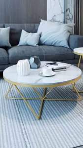 Bàn trà đơn Sofa phòng khách mặt đá tròn chân kim loại sơn tĩnh điện kiểu thanh trụ tròn sang trọng hiện đại
