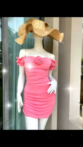 MDN.มินิเดรสสวยเซ็กซี่ + น่ารักสดใสสไตล์ลูกคุณม้วกก💋 เปืดไหล่หรือเกาะไหล่ก็ได้ เนื้อผ้าชิฟฟ่อน เนื้อผ้าหนา