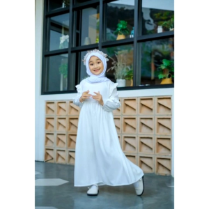 gamis kanaya warna putih 1-6 tahun / baju manasik anak perempuan /  pakaina muslim putih terbaru  / baju gamis anak syar`i viral termurah 2024 / baju muslim lebaran /crinkle airflow premium