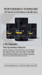 Sports Research Vitamin D3K2 60 Veggie Softgels | Hỗ trợ sức khỏe xương & miễn dịch