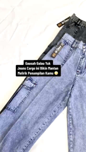 New Highwaist Celana kulot Cargo Jeans Wanita Dewasa 2024