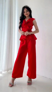 Girls Ruffle Peplum Wide Leg Pants Set | Kids Sleeveless V-Neck Co-ord Outfit Party Casual Wear
