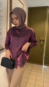 Korean Style New Satin Silky Reflective Long Sleeve Loose Long Shirt