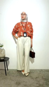 Blouse Wanita Kekinian Knit Leaf Motif Terbaru Coral Hitam Sage Denim Oversize Jumbo Bigsize