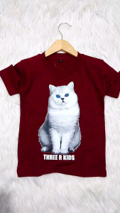 Atasan Baju Anak Laki-laki Perempuan Motif Kucing Lucu Katun 30s Merah Maroon