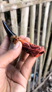 once pipa rokok kayu kombinasi ukir naga ukuran 12cm