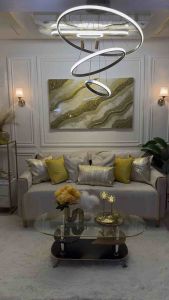 “Golden Harmony” Gold Epoxy Resin Painting 120x70cm with Remote Control Backlights