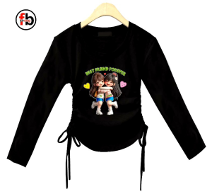 crop top atasan cewek best friend forever model korean kekinian lengan panjang