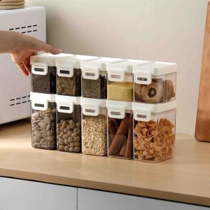 Airtight Food Container Storage Box Clear with measuring spoon Kitchen Stackable Storage Dispensers Tools Dried Food Milk Powder Storage Boxes