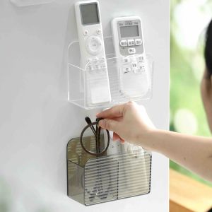 Transparent Wall mount remote controller holder Storage Box Small Compartments for Glasses Make up Lipstick Cabinet Wall Traceless Tape