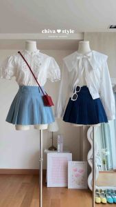 -𝐂𝐡𝐢𝐯𝐚- พร้อมส่ง‼️ Pleated Denim Skirt | กระโปรงยีนส์ยีบรอบ (ซับกางเกง)