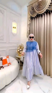 Dress Salur Katun Jepang Mix Jeans LD 110 PB 125