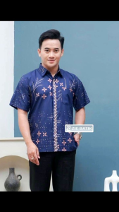 Batik Couple Keluarga Terbaru Motif Anjani Navy Size M L XL XXL - Atasan Batik Couple - Sarimbit Batik Keluarga - Baju Batik Couple Suami Istri - Baju Batik Suami Istri