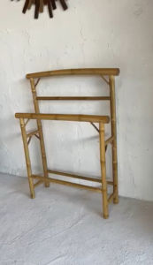 (ประกอบแล้ว) ราวตากผ้า ไม้ไผ่ ราวแขวนเสื้อผ้า 80x26x110cm สีธรรมชาติ เคลือบ ราวแขวนผ้า ราวไม้ตากผ้าเช็ดตัว ราวไม้ตากผ้า Bamboo towel rail towel rack