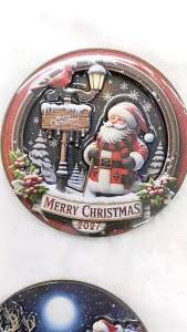 2D Christmas Design Wooden Ref Magnet Festive Santa Scenes 8x8 cm for Holiday Decorations Any of 4 Random Designs Decorative Magnetic