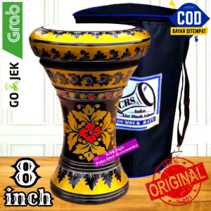 Gendang Atau Darbuka Kayu 8 inch Hitam Gold Rolling Putih