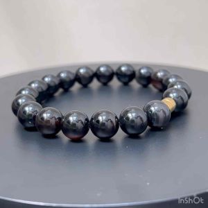 CW Manila - VlKING Stretch Bracelet - 10mm Black Onyx with Hematite Spacers - Mens Jewelry Semi Precious Bracelet