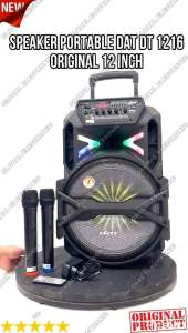 Speaker Portable Wireless Dat DT 1216 Original 12 inch Bluetooth Free 2 Mic Wireless Extra Bass suara Mantep model Trolley (koper)