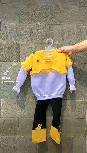 RIC kids store - setelan baju anak perempuan 6 bulan - 4 tahun motif rainbow setelan pom pom bayi