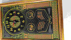 Jam Dinding Bingkai Figura Emas & Kayu