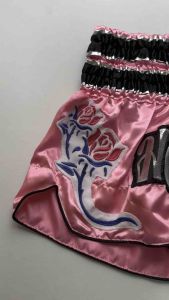 Ram Lumpini Satin Muay Thai Shorts Pink Roses Small