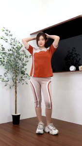 Baju senam pendek wanita setelan olahraga zumba yoga aerobic celana kanrong