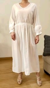 ●ECLAIRE● 003 Dress Midi Katun silk Tencel Kombinasi Lace Renda Vneck Lengan 3per4 Boho Basic Polos Rustik Kasual Casual Import immom