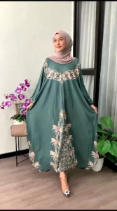 KAFTAN RAYON PREMIUM JUMBO MOTIF JASMIN TEBAL ADEM LD 175 CM PB 135 CM