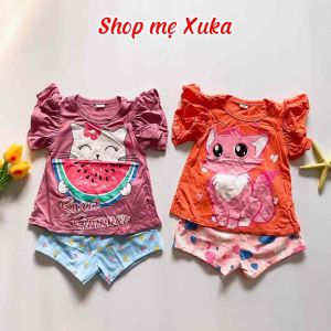Đồ bộ tay bèo bé gái in hình