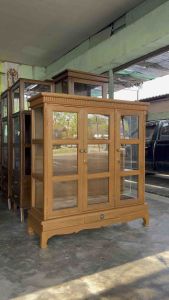 ตู้ไม้สัก สีสักทอง กว้าง 120 x สูง 130 x ลึก 40 cm. (จัดส่งทั้งตู้) ตู้โชว์ไม้สัก ไม้สักแท้ทุกชิ้นส่วน