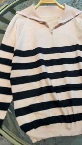Elizabethgrosir1 Collar Zip Stripe Sweater Knit Big Size Import Grosir 105 Bahan Knit Import Premium Tebal Adem Size Jumbo A608