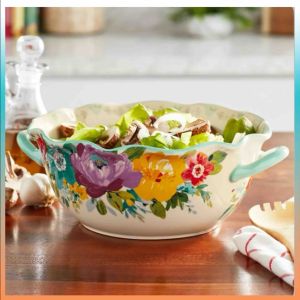 The Pioneer Woman Sweet Romance Blossoms Ceramic 9.9-inch Serving Bowl with Handles