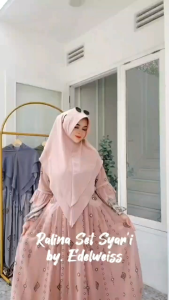 Gamis syari Raline - ceruty babydol armany printing ful furing Ld 110-120 Pj 140