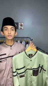 Baju Koko Modern Lengan Panjang Motif Batik Zoled dengan List Lengan Berkancing - Ukuran M-XXXL - Bisa COD