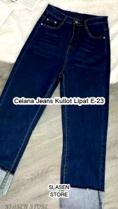 SLASEN - Celana Jeans Kullot Lipat E-23 Highwiast Wanita Basic Longgar Style terbaru 2025