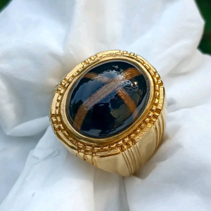 CINCIN BATU AKIK TAPAK JALAK GARIS EMAS KUALITAS SUPER