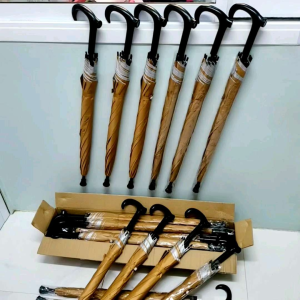 ร่มไม้เท้าสปริง 24 นิ้ว มีตัวกันลื่น ร่มสีน้ำตาลป้องกันUVจากแสงแดด กันฝน  ร่มผู้สูงอายุ สำหรับพระสงฆ์