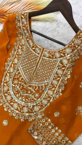 [PRE-ORDER] 2025 NOV READYMADE GRAND MUSTARD YELLOW BOLLYWOOD SHARARA SUIT WITH EMBROIDERY SEQUINS WORK SIZE M TO 2XL ( DELIVERY 10 WORKING DAYS) ETA: 2025-12-30