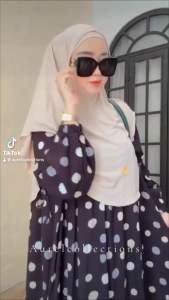 GAMIS SET HIJAB POLKA HITAM RAYON MIX JERSEY