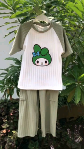 SETELAN ANAK PEREMPUAN CELANA CARGO BAHAN KNIT UNTUK USIA 1-10 TAHUN