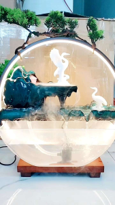 Thác Khói Trầm Hương Phong Thủy Đai Thưởng Trầm Cao Cấp có đèn led Thủy Liên Động Bể Cá Bán Nguyệt