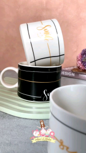 Membeli & Menggunakan Mug Bijian Keramik Monochrome Garis Black and White