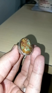 Cincin Pirus Persia Asli Warna Hijau Serat Emas Natural