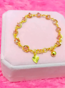 GELANG TANGAN DEWASA KRISTAL PINK PERAK 925 ASLI LAPIS EMAS