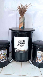 Paket 1 Set Kursi Tong Kaleng & Kursi Cafe Teras (2 Bangku + 1 Meja)