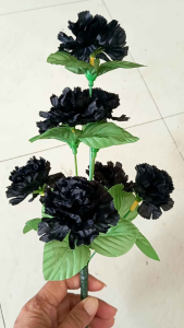 ช่อดอกไม้สีดำ มี 7 ดอก/ช่อ ช่อดอกไม้ประดิษฐ์ ดอกไม้ปลอม ดอกไม้งานขาว-ดำ ราคาประหยัด