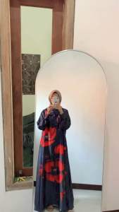 Jenara Dress Arabian Silk Non Busui Gamis Motif Bunga Gamis Lebaran