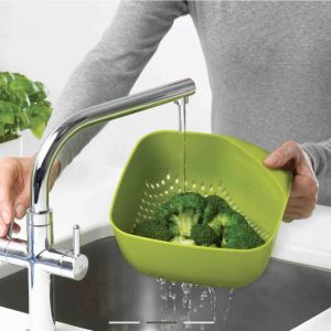 Joseph Joseph Large Colander Stackable Drainer Square or Triangle (Dark Opal Green White)