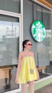 Minidress มินิเดรสเกาะอกทรงบอลลูน มินิเดรสลุคสาวเวียดนาม ชุดใส่ไปคาเฟ่ เที่ยวทะเลน่ารักน่ารัก