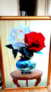 HIASAN DINDING GAMBAR/LUKISAN BUNGA MAWAR 3D UKURAN JUMBO 100CMX70CM